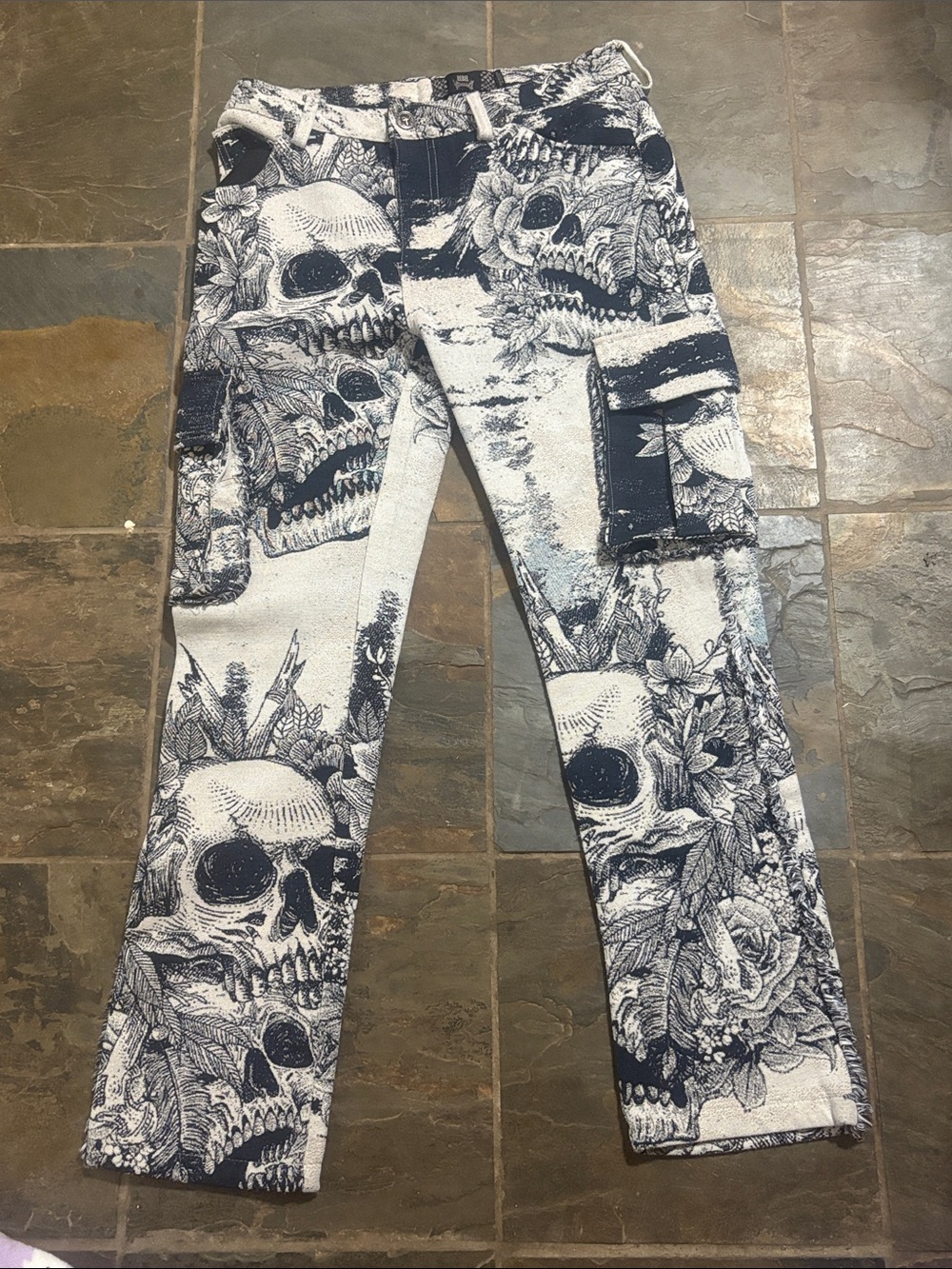 rebels Black & White Skull Print Straight-Leg Pants